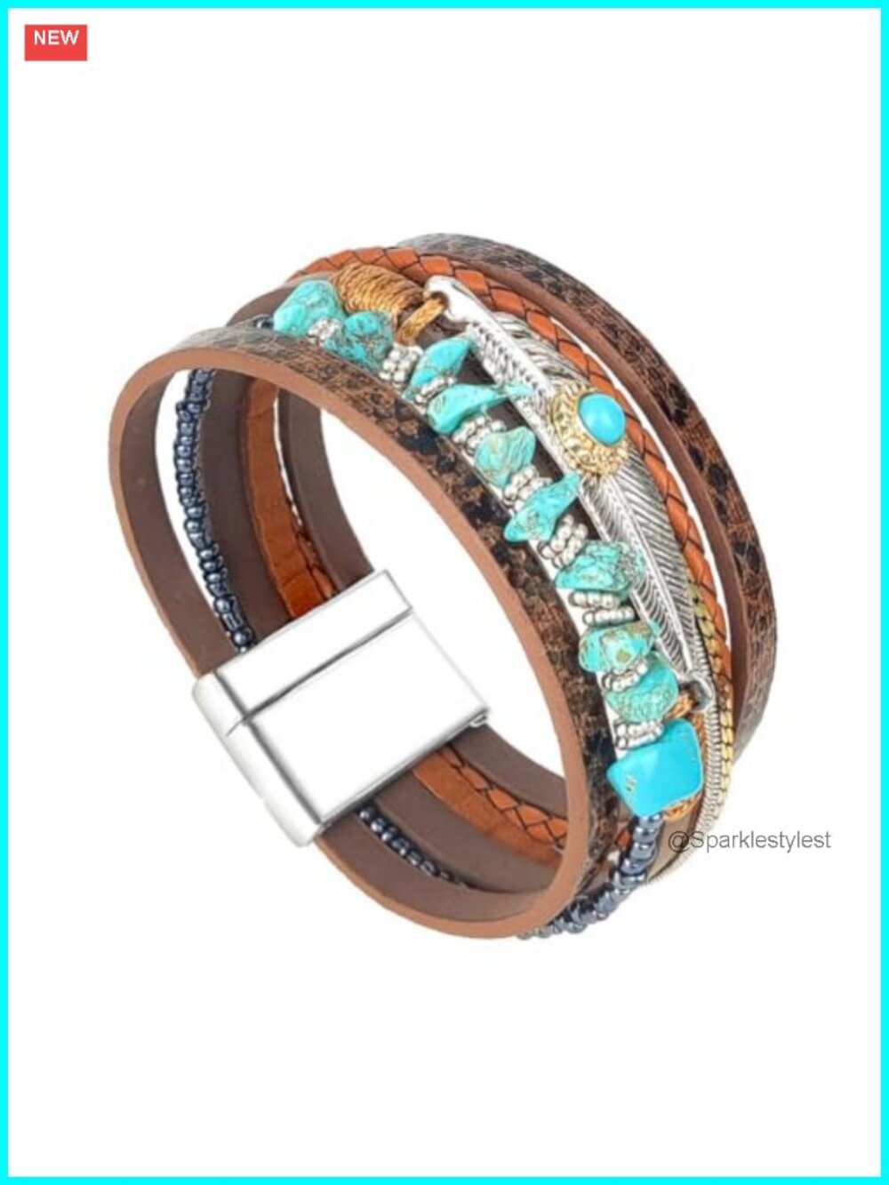 Turquoise Bracelet for Women Boho Western Leather Wrap Multi-Layer Bangle